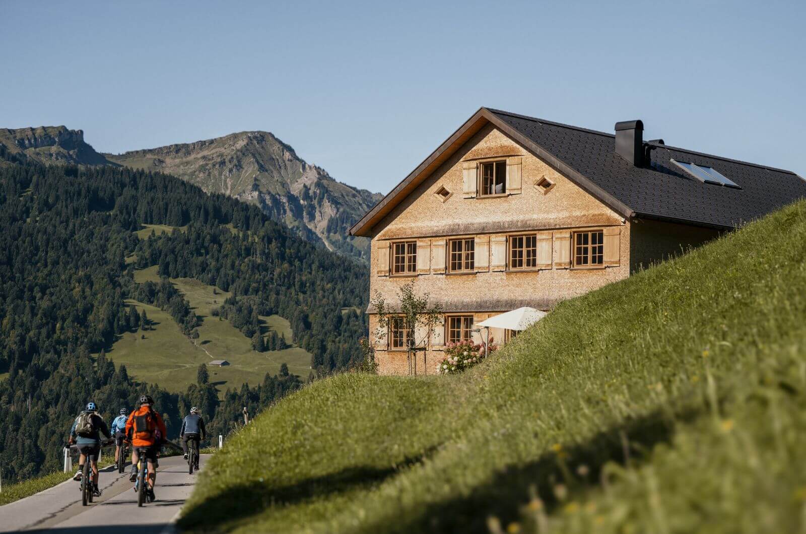 Außen-Ferienwohnung-Ferienhaus-Holzhaus-idylle-Sauna-Wellness-Urlaub-mit-Kind-Nachhaltig-Oesterreich-Bregenzerwald-Halwina-Hideaway